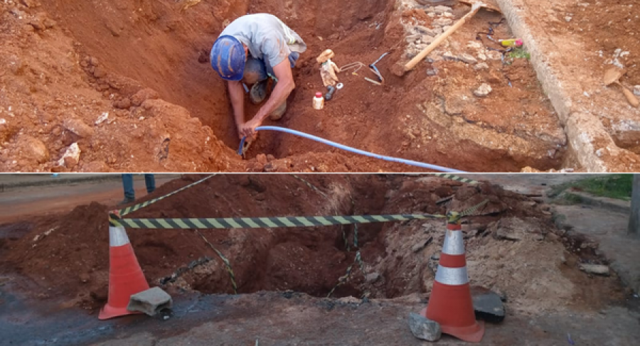 EQUIPE DE MANUTENÇÃO DO SAAE REALIZA REPARO DE REDE DE ÁGUA NO BAIRRO FREDERICO OZANAN